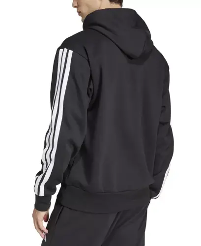 Men's Essential Three Stripes Fleece Hoodie-Black/wht - 3