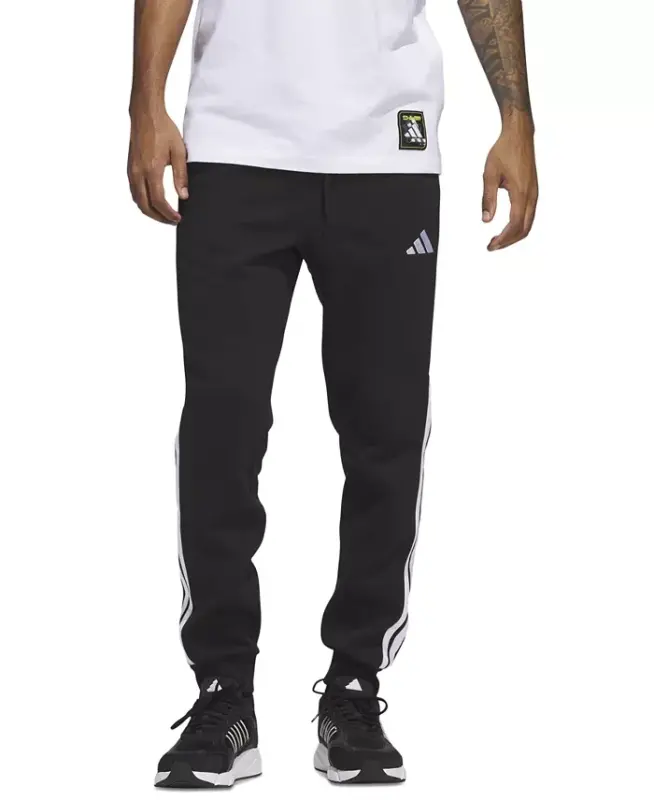 Men's Essentials Regular-Fit 3-Stripes Fleece Joggers - Black/White - 1