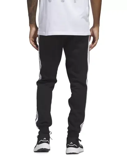 Men's Essentials Regular-Fit 3-Stripes Fleece Joggers - Black/White - 4