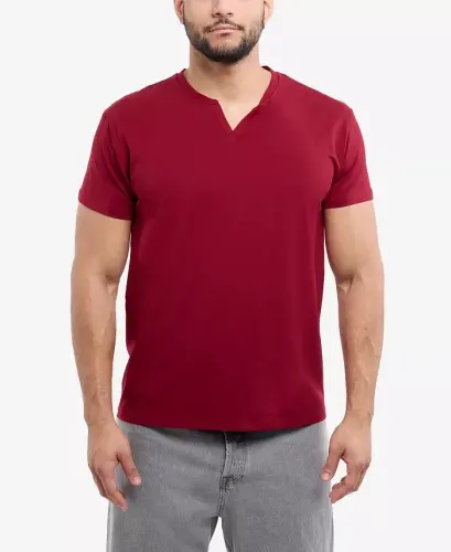 Erkek Temel V Yaka Kısa Kollu T-Shirt - Bordo 
