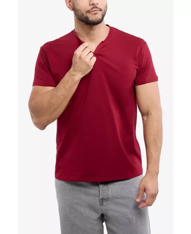 Erkek Temel V Yaka Kısa Kollu T-Shirt - Bordo - 4