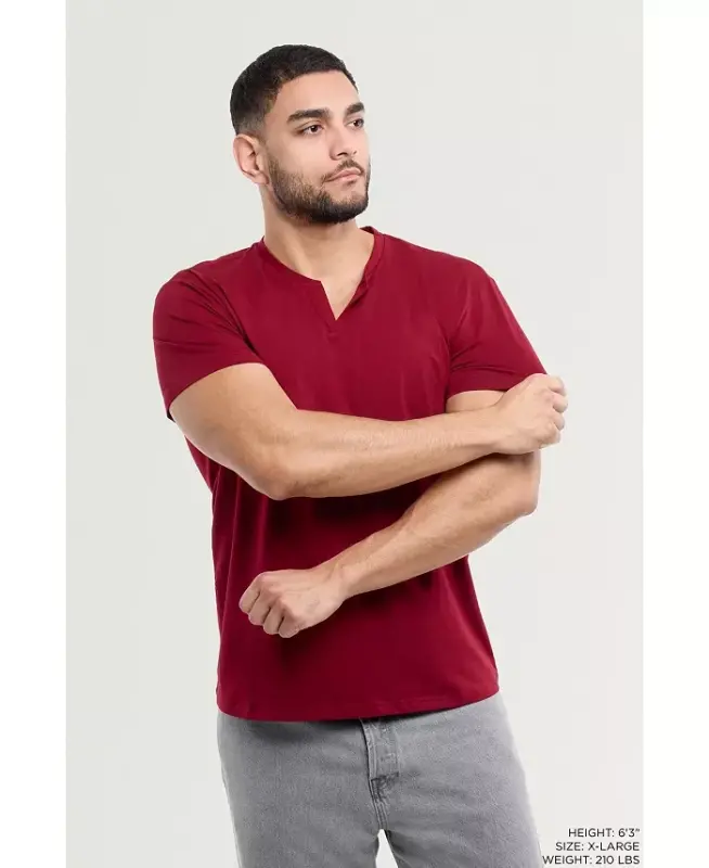 Erkek Temel V Yaka Kısa Kollu T-Shirt - Bordo - 6
