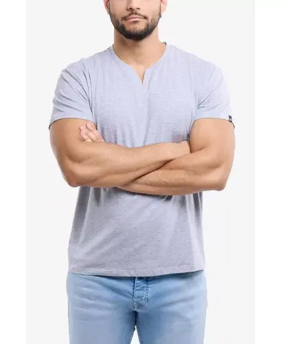 Erkek Temel V Yaka Kısa Kollu T-Shirt - Bulut Grisi - 4