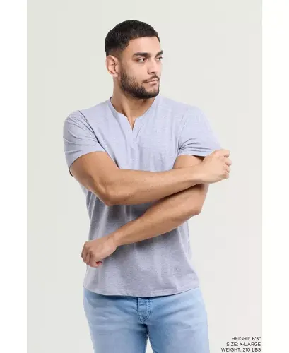 Erkek Temel V Yaka Kısa Kollu T-Shirt - Bulut Grisi - 5