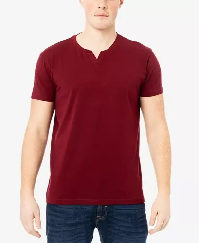 Erkek Temel V Yaka Kısa Kollu T-Shirt - Kızılcık 