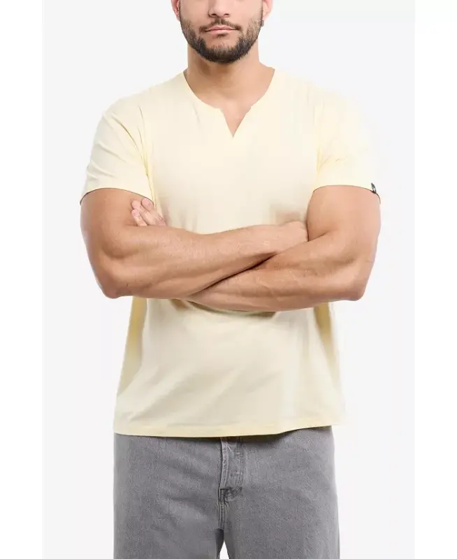 Erkek Temel V Yaka Kısa Kollu T-Shirt - Tereyağı Kreması - 4