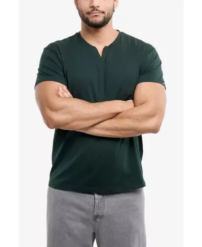 Erkek Temel V Yaka Kısa Kollu Tişört - Avcı Yeşili - 4