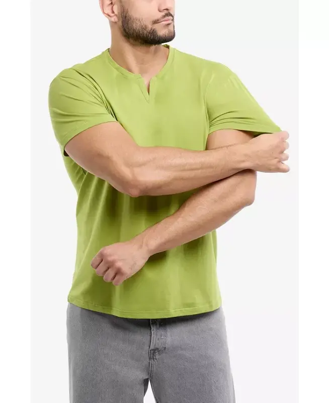 Erkek Temel V Yaka Kısa Kollu Tişört - Yosun Yeşili - 3