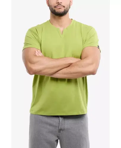 Erkek Temel V Yaka Kısa Kollu Tişört - Yosun Yeşili - 5