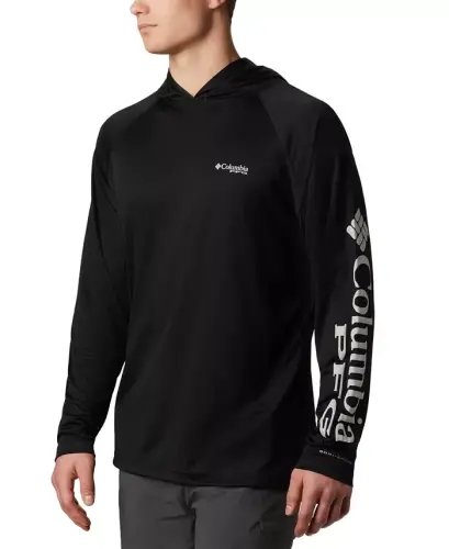 Men's Terminal Tackle UPF 50 Hoodie - Black, Cool Grey Logo 