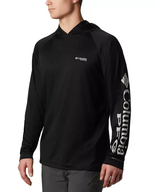 Men's Terminal Tackle UPF 50 Hoodie - Black, Cool Grey Logo - 1