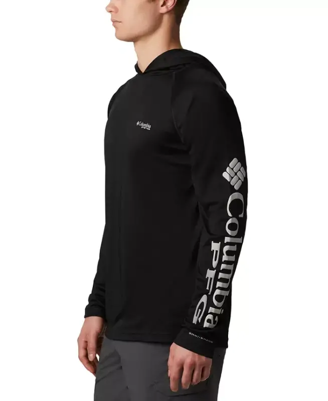 Men's Terminal Tackle UPF 50 Hoodie - Black, Cool Grey Logo - 5