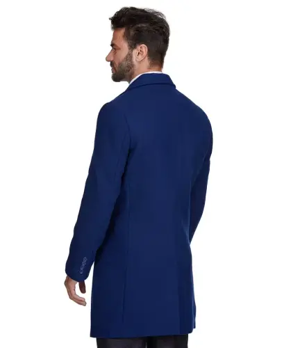 Men's Tailored Wool Blend Notch Collar Wool Blend Walker Car Coat-Indigo - 4