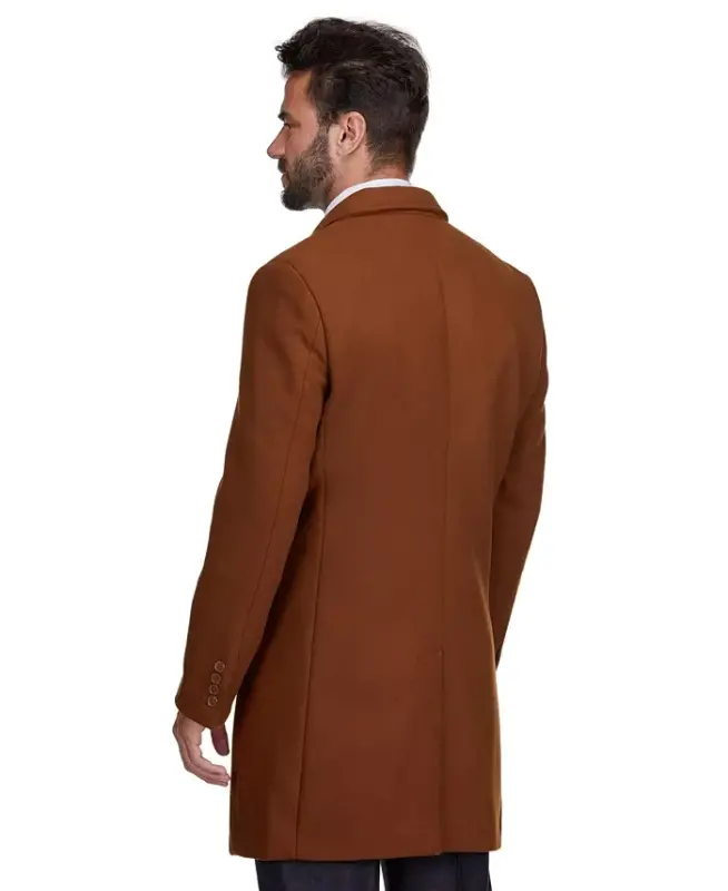 Men's Tailored Wool Blend Notch Collar Wool Blend Walker Car Coat-Caramel - 3