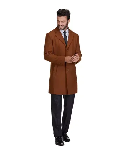 Men's Tailored Wool Blend Notch Collar Wool Blend Walker Car Coat-Caramel - 4