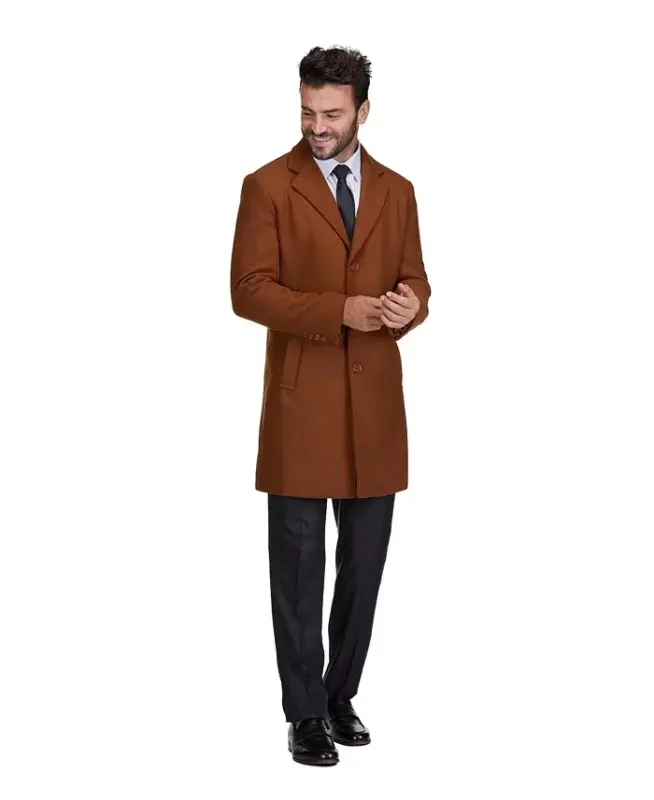 Men's Tailored Wool Blend Notch Collar Wool Blend Walker Car Coat-Caramel - 4