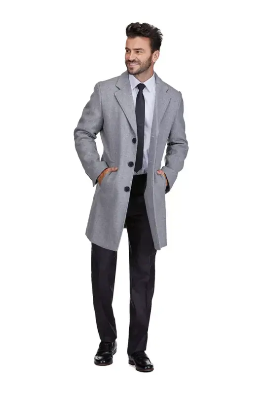 Men's Tailored Wool Blend Notch Collar Wool Blend Walker Car Coat - BRAVEMAN