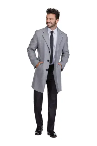 Men's Tailored Wool Blend Notch Collar Wool Blend Walker Car Coat - Light grey 