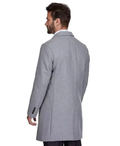 Men's Tailored Wool Blend Notch Collar Wool Blend Walker Car Coat - Light grey - 3