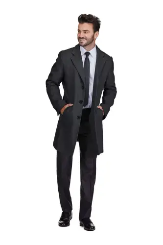 Men's Tailored Wool Blend Notch Collar Wool Blend Walker Car Coat - Charcoal - 1