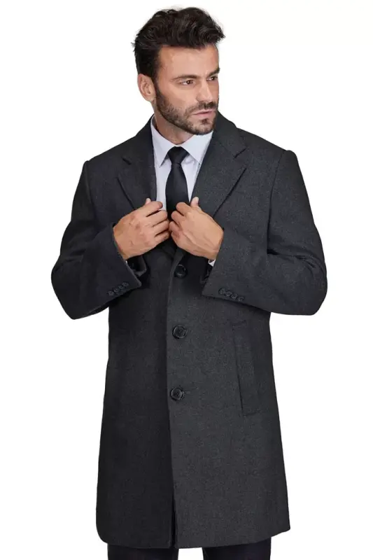 Men's Tailored Wool Blend Notch Collar Wool Blend Walker Car Coat - Charcoal - 2