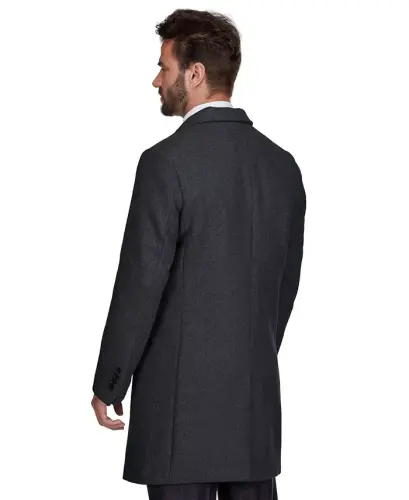 Men's Tailored Wool Blend Notch Collar Wool Blend Walker Car Coat - Charcoal - 4