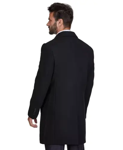 Men's Tailored Wool Blend Notch Collar Wool Blend Walker Car Coat - Black - 4