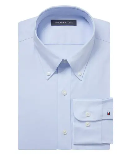 Men's TH Flex Regular Fit Wrinkle Resistant Stretch Pinpoint Oxford Dress Shirt - TH Light Blue - 3