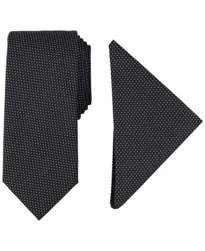 Men's Tjorn Dot Te & Pocket Square Set - Black 