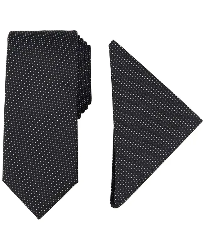 Men's Tjorn Dot Te & Pocket Square Set - Black - NAUTICA