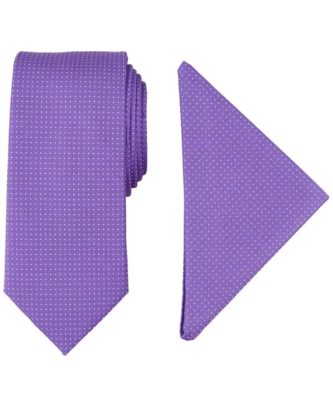 Men's Tjorn Dot Te & Pocket Square Set - Purple - 1