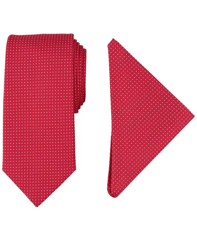 Men's Tjorn Dot Te & Pocket Square Set - Red - 1