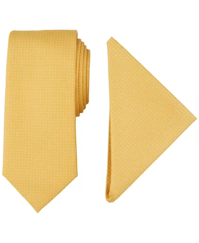 Men's Tjorn Dot Te & Pocket Square Set - Yellow - 1