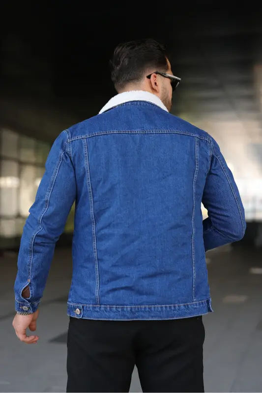 Erkek Trend Kışlık Içi Kürklü K.Mavi Kot Ceket-Koyu - 4