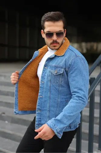 Erkek Trend Kışlık Içi Kürklü Kot Ceket - B.Kahve 