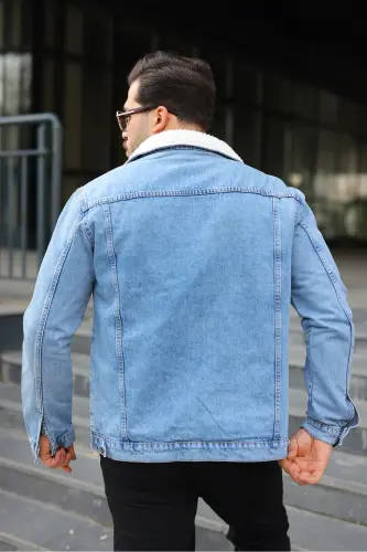 Erkek Trend Kışlık Içi Kürklü Kot Ceket-B.Buz - 5