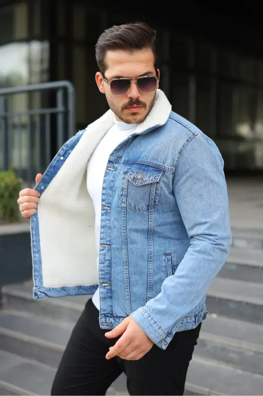 Erkek Trend Kışlık Içi Kürklü Kot Ceket - B.Buz - 4