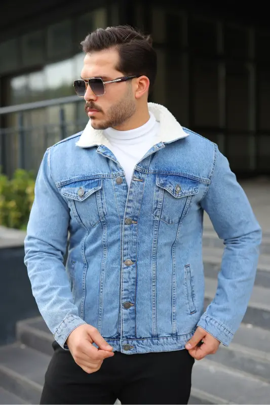 Erkek Trend Kışlık Içi Kürklü Kot Ceket - B.Buz - 6