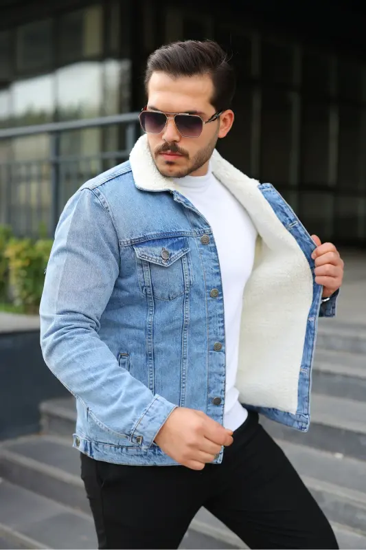 Erkek Trend Kışlık Içi Kürklü Kot Ceket - B.Buz - 7