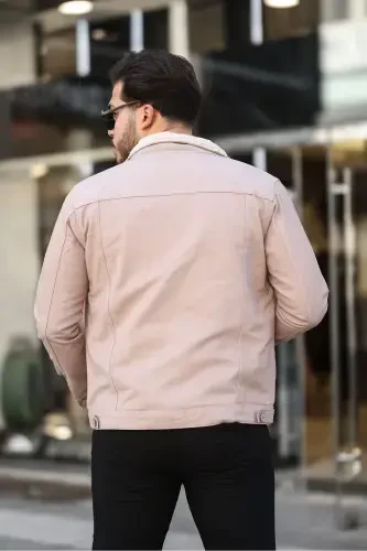 Erkek Trend Kışlık Içi Kürklü Kot Ceket Bej-BEJ - 4