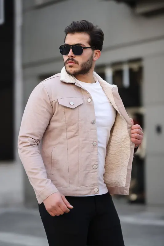 Erkek Trend Kışlık Içi Kürklü Kot Ceket Bej - BEJ - 2
