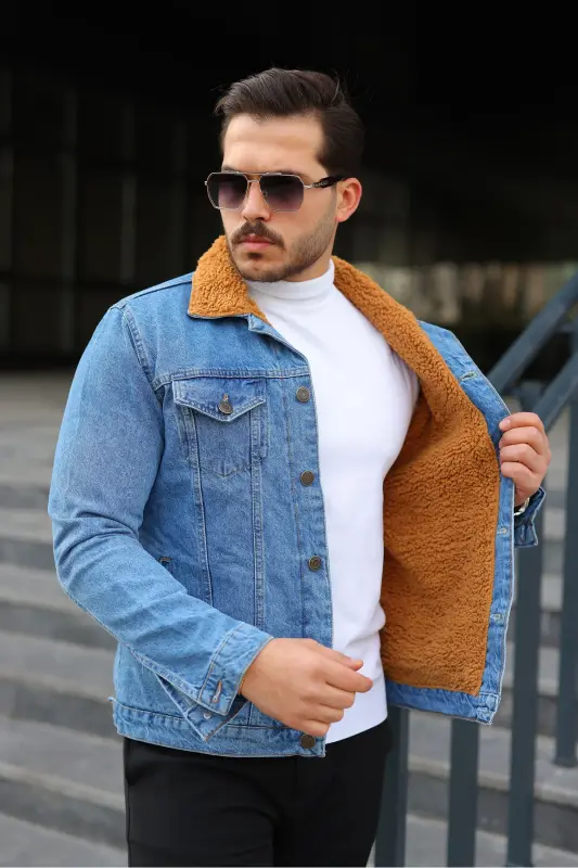 Erkek Trend Kışlık Içi Kürklü Kot Ceket - B.Kahve - 3