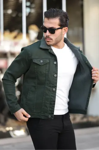Erkek Trend Kışlık Içi Kürklü Kot Ceket Haki - HAKİ-HAKİ - 4