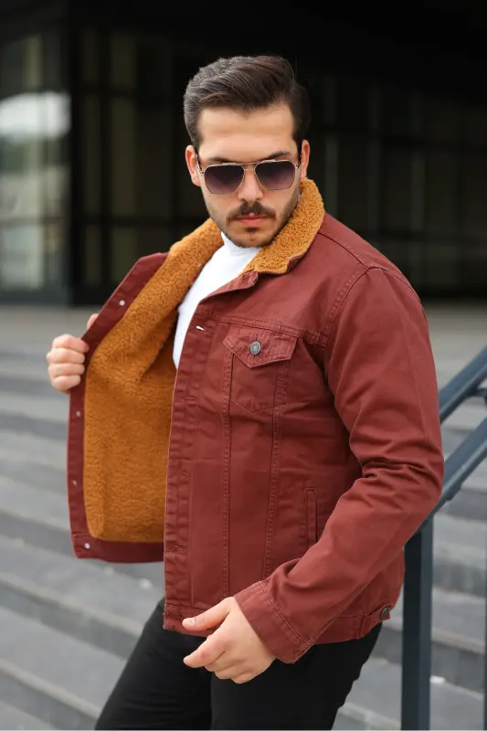 Erkek Trend Kışlık Içi Kürklü Kot Ceket-K.Kiremit - 3