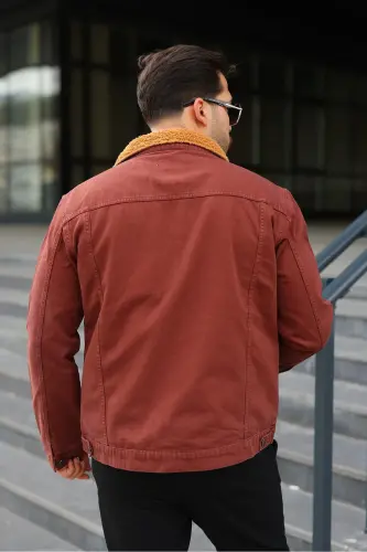 Erkek Trend Kışlık Içi Kürklü Kot Ceket-K.Kiremit - 5