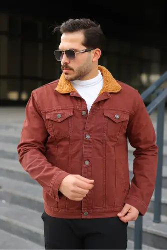 Erkek Trend Kışlık Içi Kürklü Kot Ceket - K.Kiremit - COMSTAR (1)