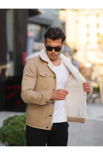 Erkek Trend Kışlık Içi Kürklü Kot Ceket Taş - TAŞ 