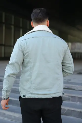 Erkek Trend Kışlık Içi Kürklü S.Yeşil Kot Ceket-SU YEŞİLİ - 4