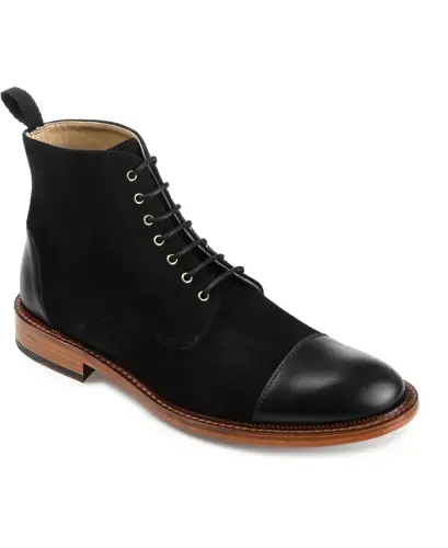Men's Troy Handcrafted Leather and Suede Dress Boots - Black - 1