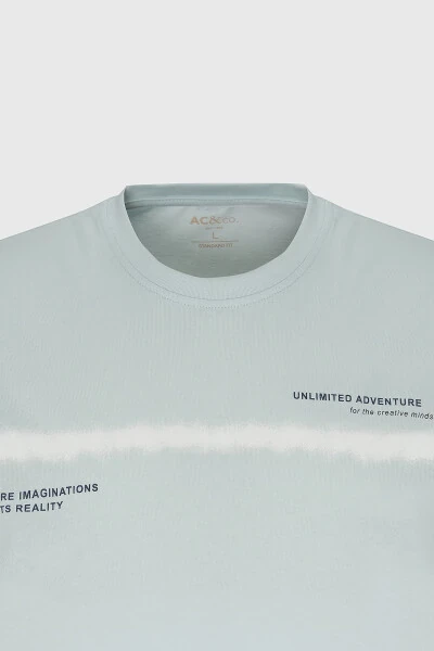 Erkek Turkuaz Standart Fit Normal Kesim %100 Pamuk Batik Desenli Bisiklet Yaka Tişört - 8